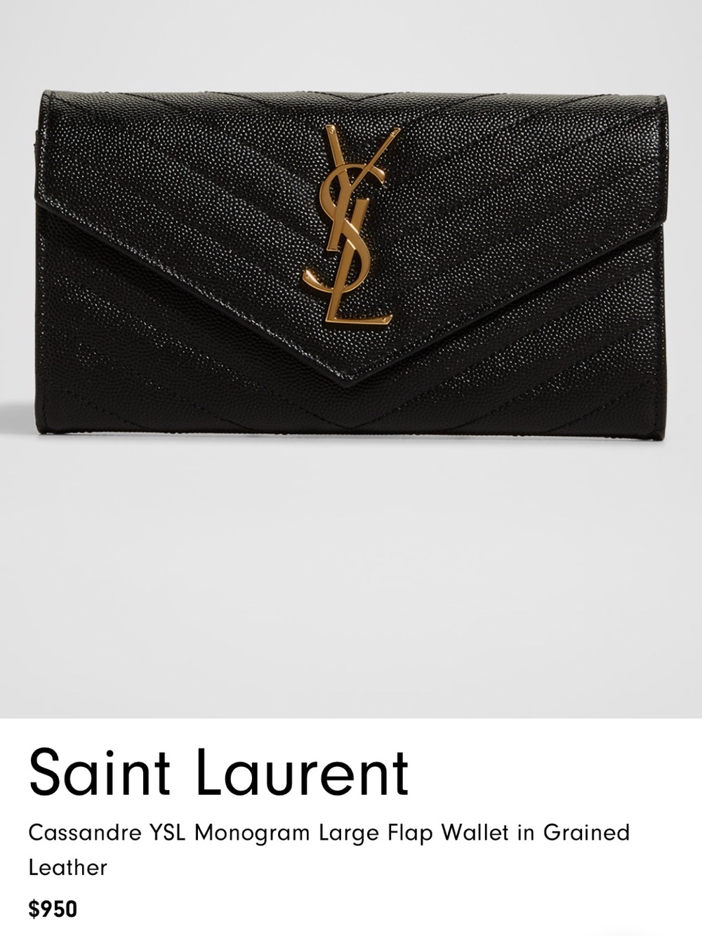Saint Laurent Cassandre YSL Monogram Large Flap Wallet Black no box no dust bag